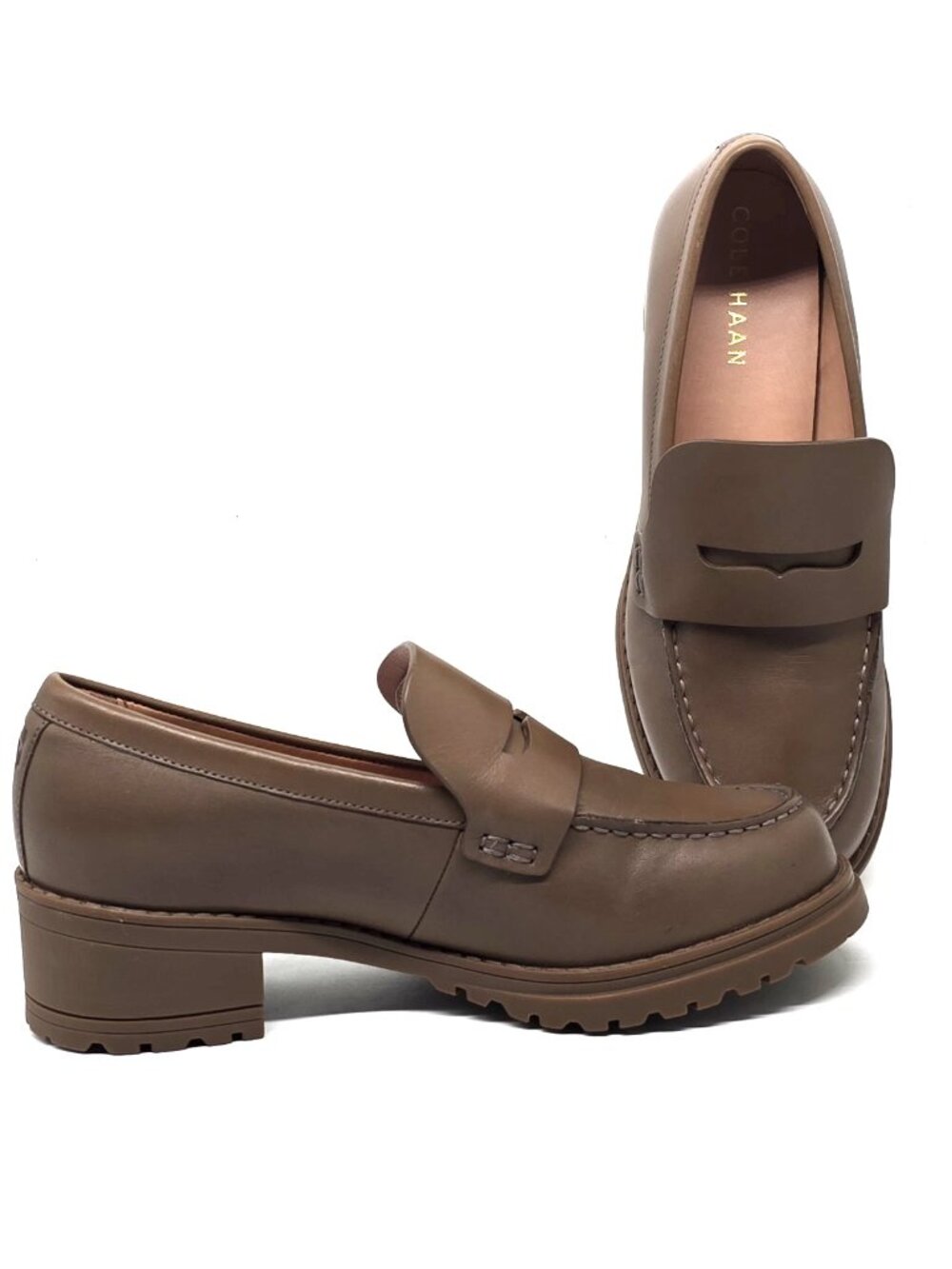 Cole Haan Camea Irish Coffee Leather Slip-on Block Heeled Loafers Women's 5.5B